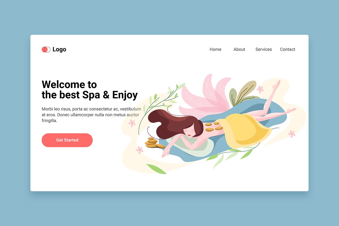 SPA美容主题矢量插画网站着陆页设计模板v5 Spa flat web template for Landing page插图(1)
