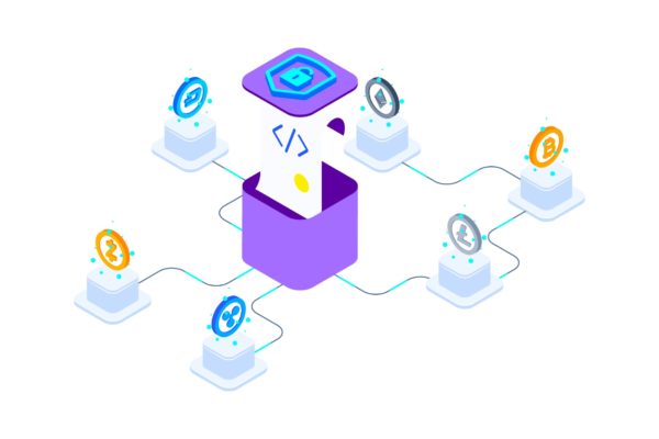 区块链技术智能合约概念插画素材v2 Smart Contract on Blockchain Isometric 2 – TU