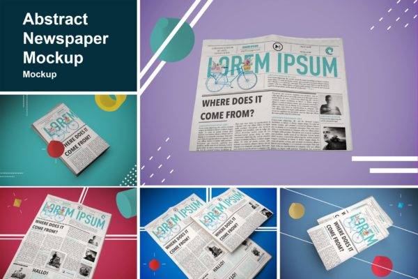 报纸版式设计效果图样机素材库精选模板 Abstract Newspaper MockUp