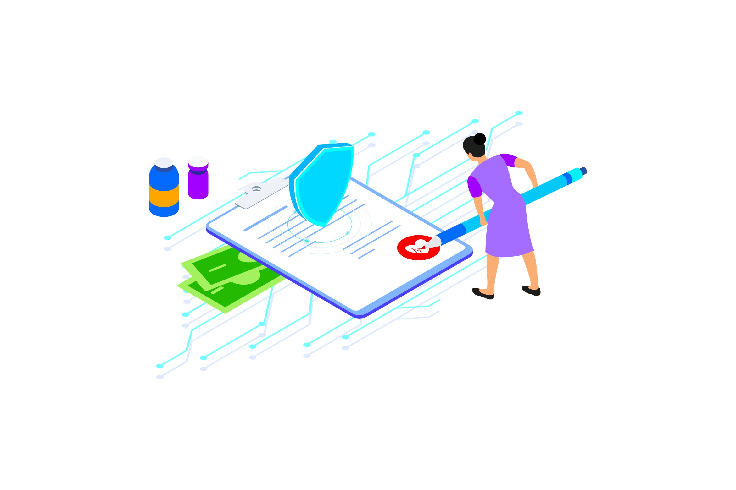 区块链技术智能合约概念插画素材v1 Smart Contract on Blockchain Isometric 1 – TU插图