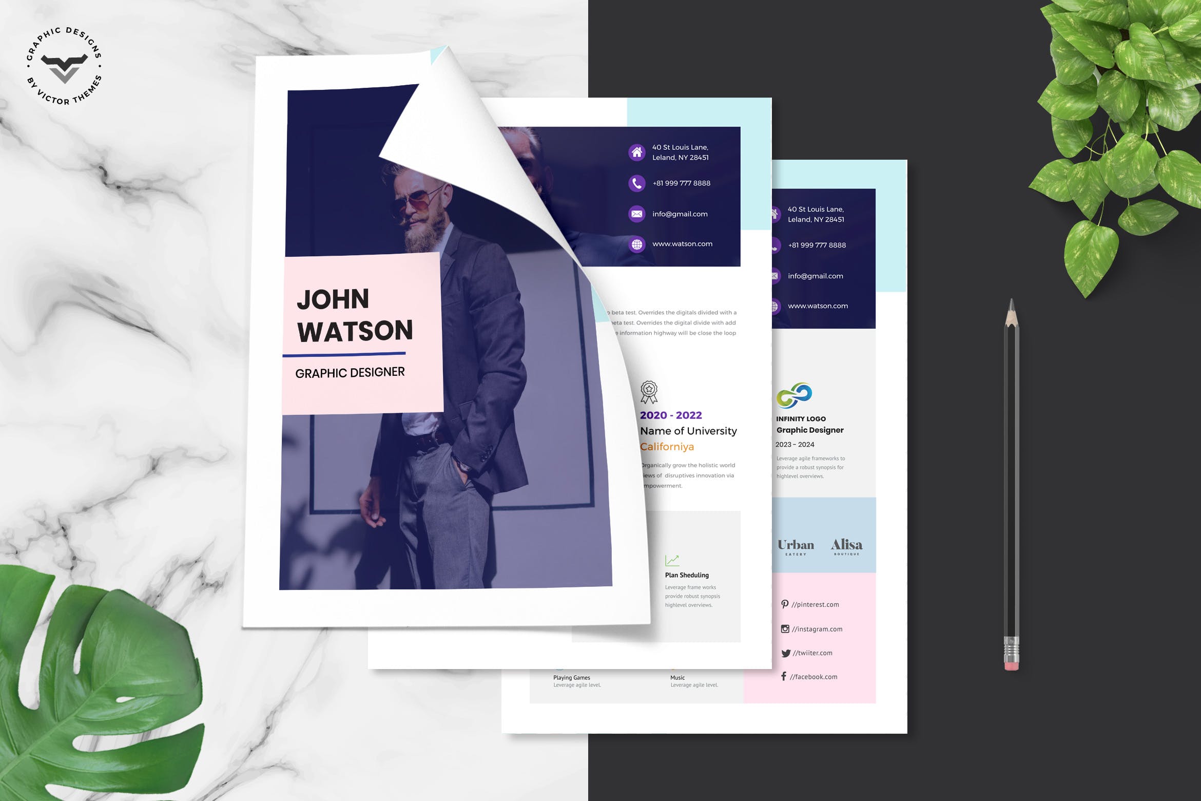 创意设计师三合一CV简历表设计木模板 Creative CV Template插图