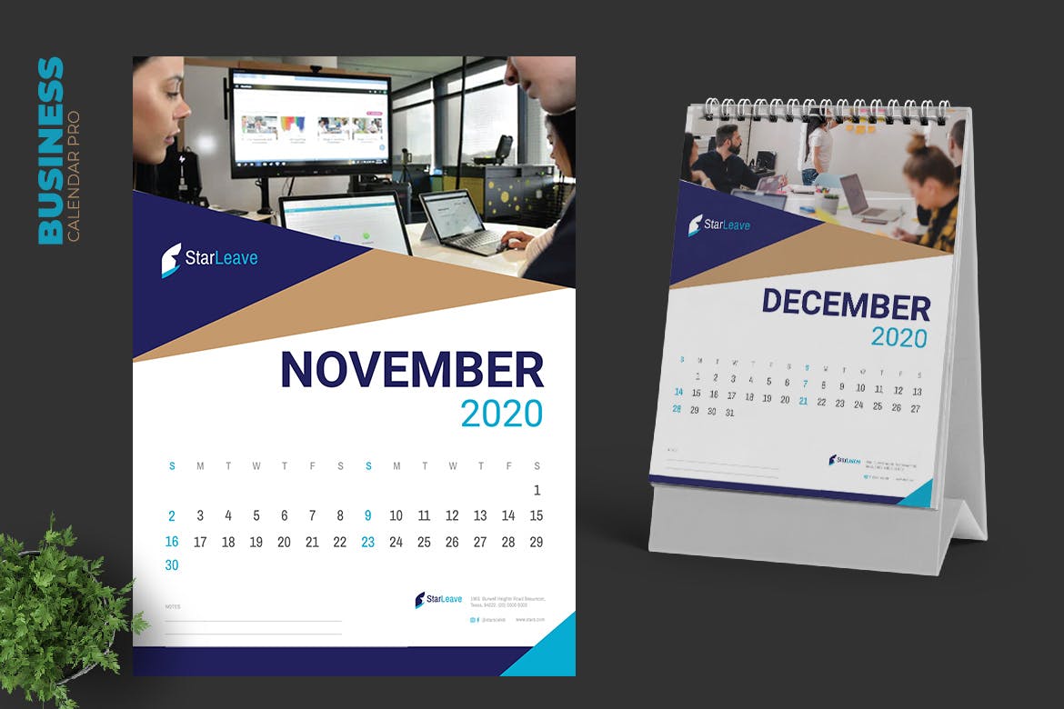 2020年企业定制活页台历表设计模板 Clean Business Calendar Pro插图(6)