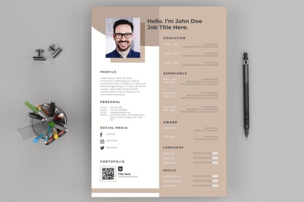 对称两列式个人介绍信&amp;电子简历模板 Resume / CV Layout and Cover Letter