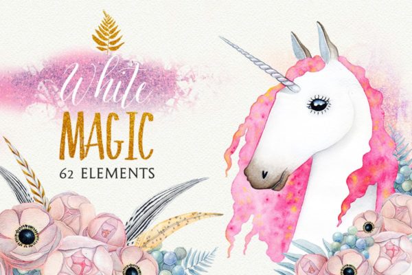 神奇白色魔法水彩插画集 WHITE MAGIC watercolor set