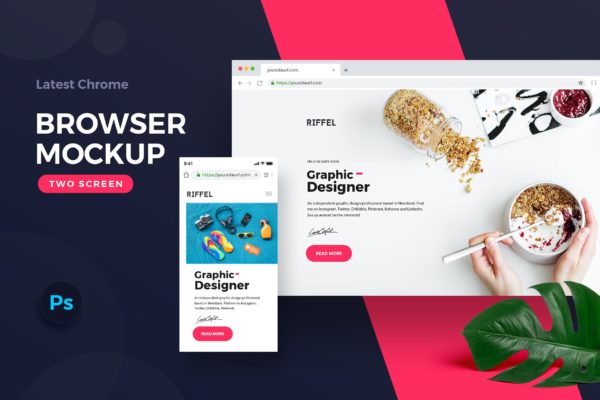 Chrome浏览器界面网站设计效果图预览素材库精选样机模板 Browser Screen Mockups