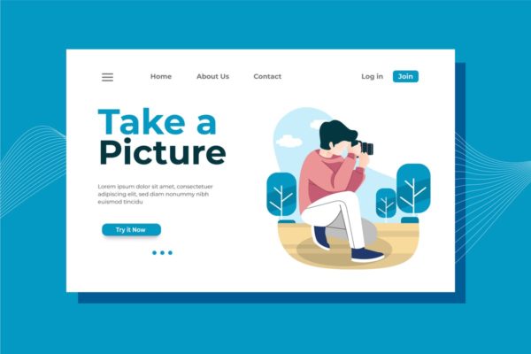 专业摄影师插画网站着陆页设计模板 Take a Picture Landing Page Illustration