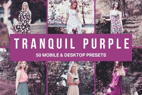 50款优雅紫色调照片调色滤镜素材库精选LR预设 50 Tranquil Purple Lightroom Presets and LUTs