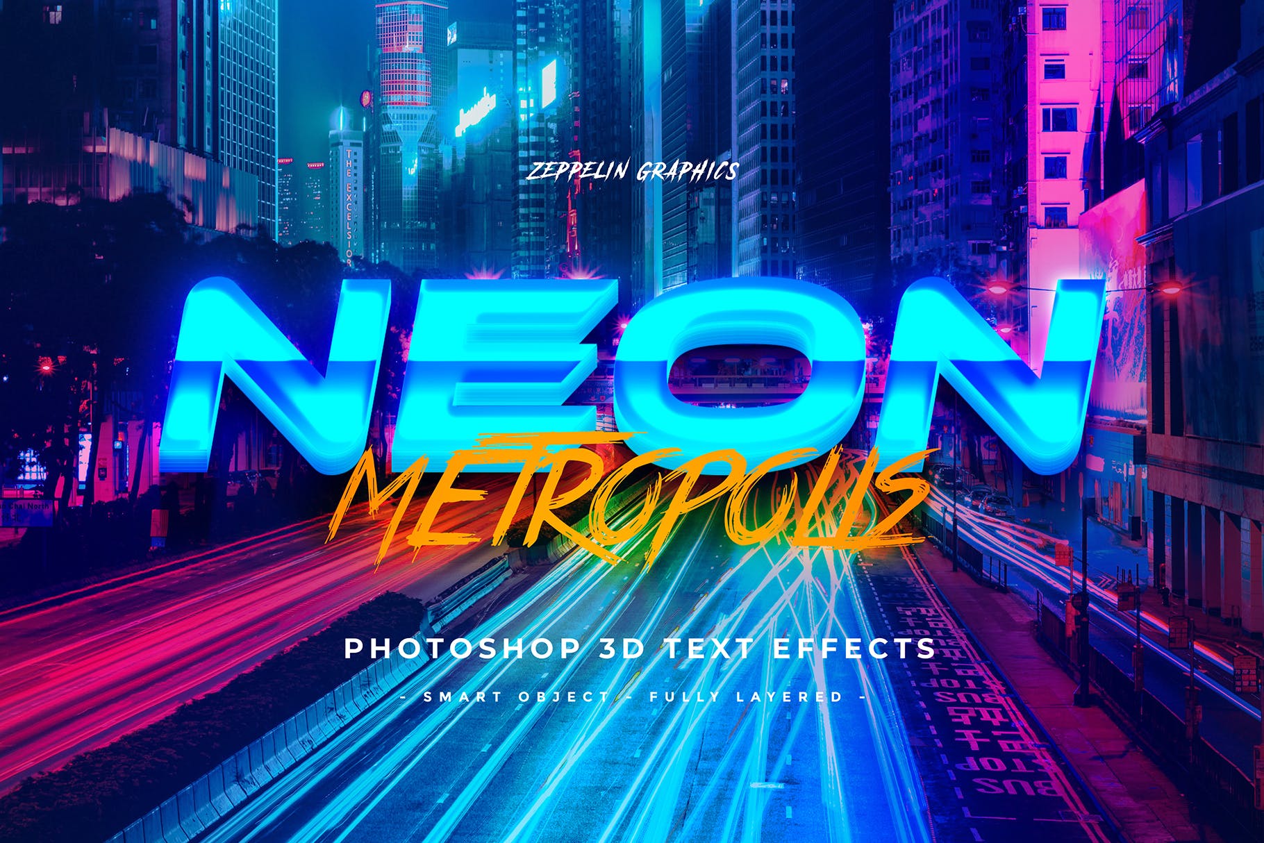 80年代网络朋克设计风格海报标题字体特效PSD模板 Cyberpunk 80s Text Effects插图(1)