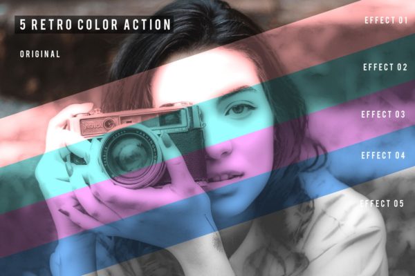 5种复古照片颜色特效滤镜素材库精选PS动作 5 Retro Color Action