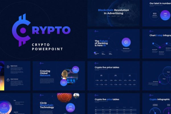比特币加密货币投资金融PPT幻灯片演示模板 CRYPTO Powerpoint Template