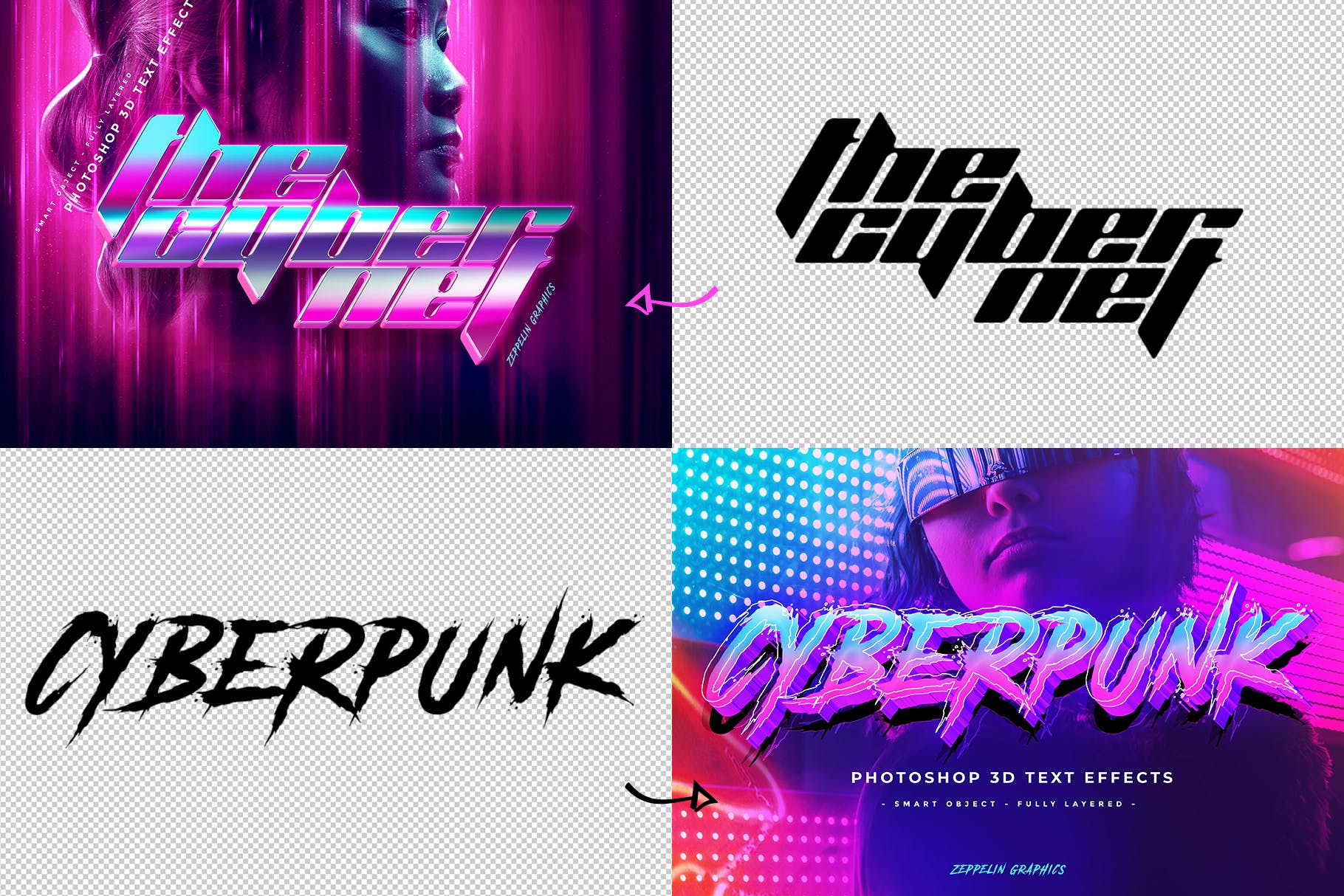 80年代网络朋克设计风格海报标题字体特效PSD模板 Cyberpunk 80s Text Effects插图(11)