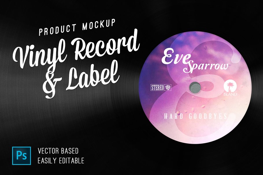 复古黑胶唱片样机模型 Vinyl Record & Label Mockup插图