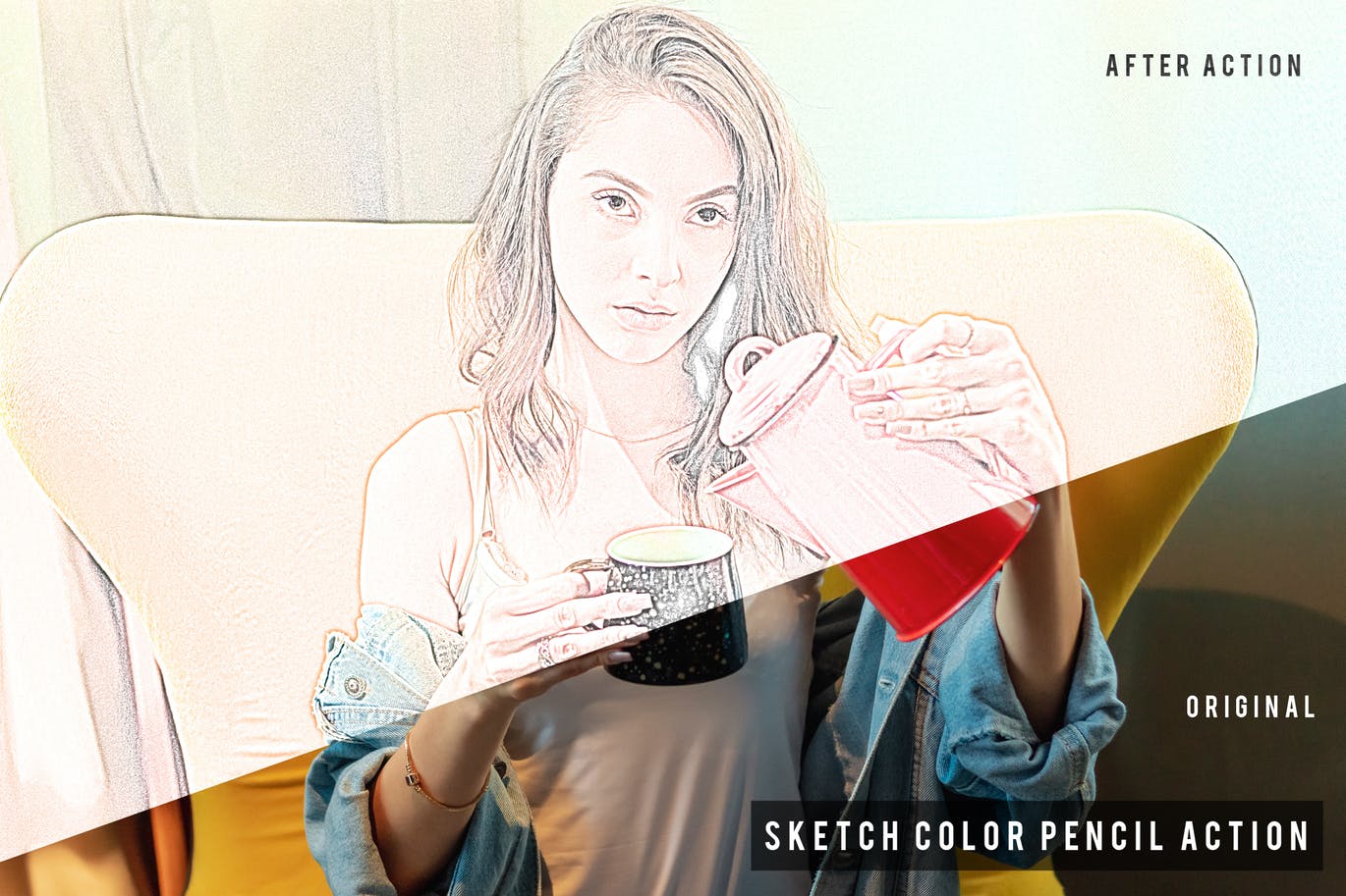 彩铅素描照片特效一键生成素材库精选PS动作 Sketch Color Pencil Action插图