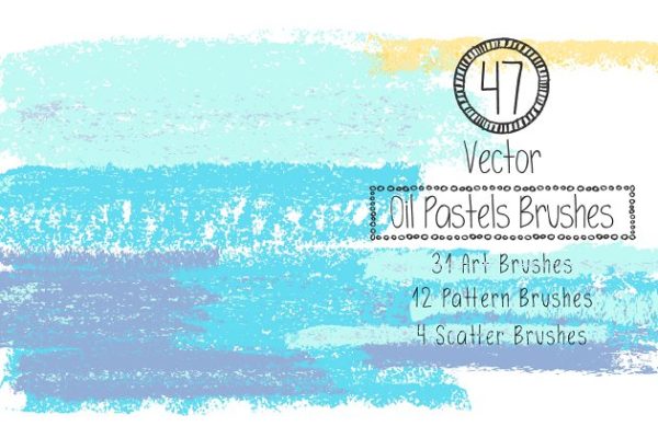 蜡笔画笔笔画&amp;图案AI笔刷合集 Oil Pastels Brushes Collection