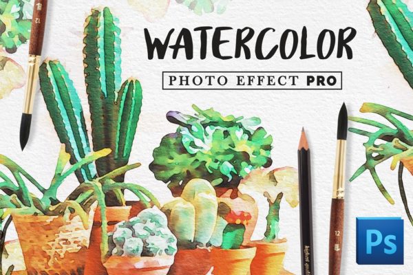 水彩插画效果PS图层样式 Watercolor Photo Effect Pro