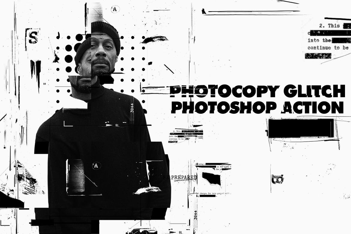 照片转损坏错位故障特效PS动作 Photocopy Glitch Poster Photoshop Action插图