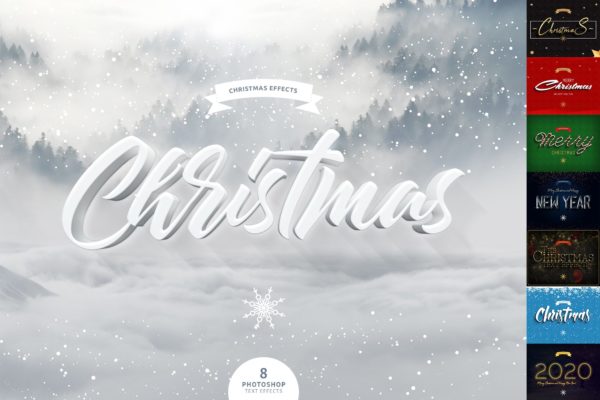 圣诞节主题海报文字样式PSD分层模板 Christmas Text Effects