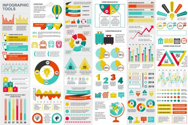 企业行业市场份额数据分析信息图表设计模板 Set Infographic Elements Template