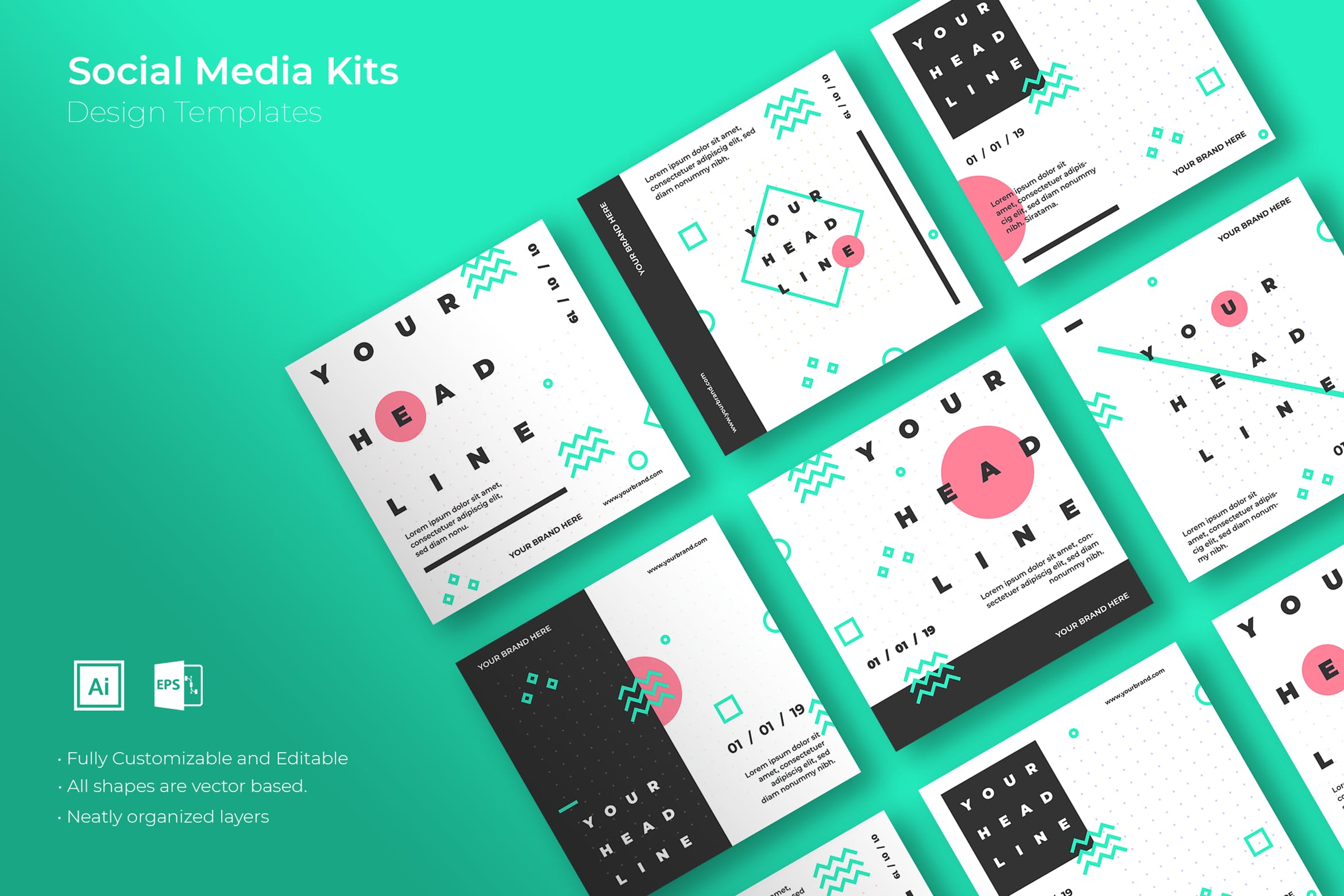 简约几何图形背景社交媒体广告设计模板素材库精选v29 SRTP – Social Media Kit.29插图