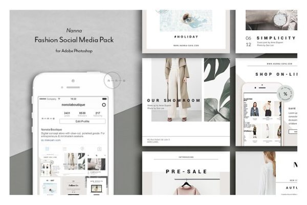 时尚服饰社交媒体贴图模板素材库精选 Fashion Social Media Pack • Nanna