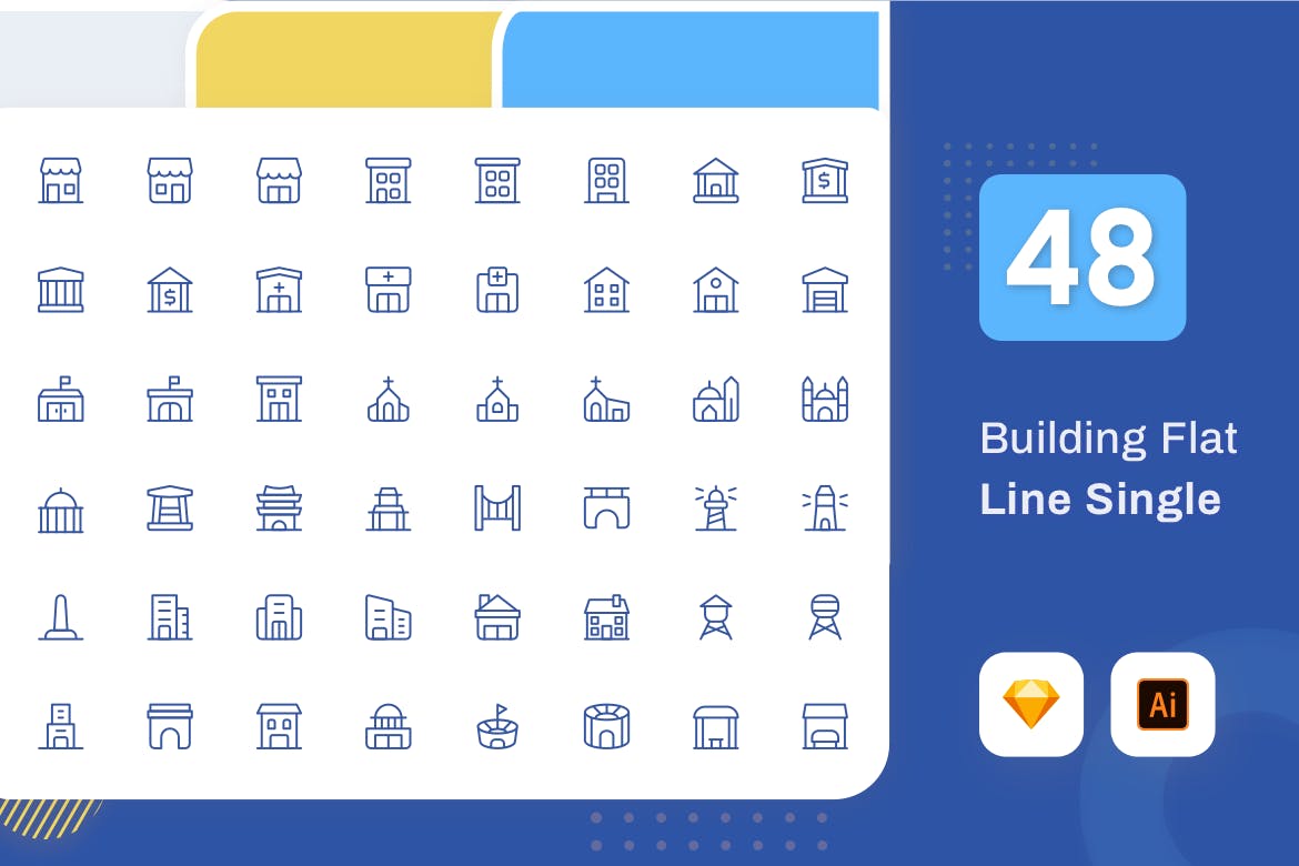 Line Senja系列：建筑主题矢量线性素材库精选图标素材包 Line Senja – Buiding插图(1)