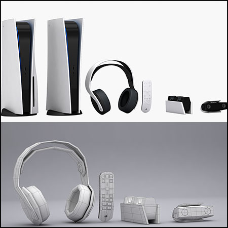 PlayStation 5 (PS5)SONY游戏主机耳机手柄素材之家精选3D模型