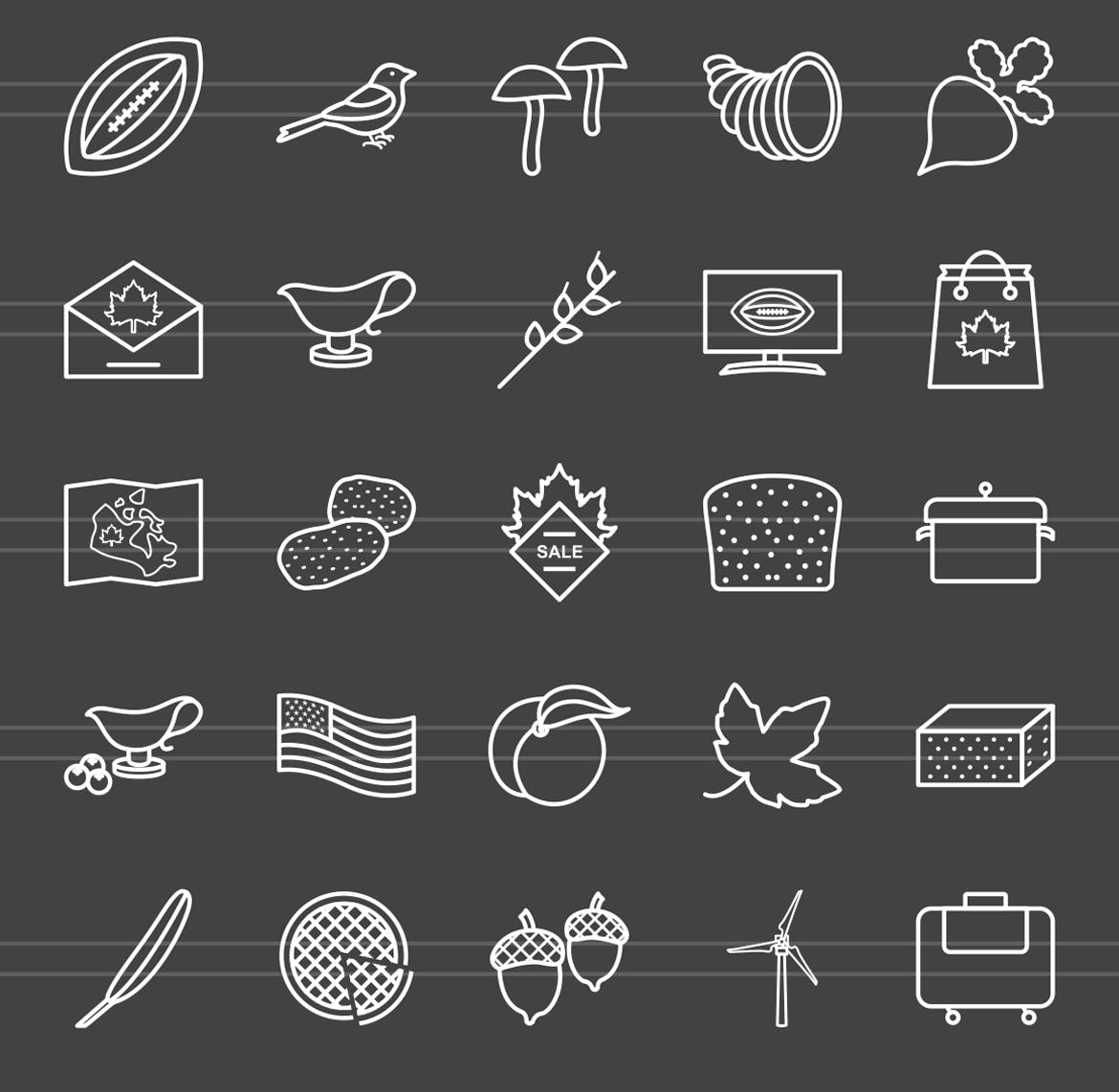 50枚感恩节主题反转色矢量线性素材库精选图标 50 Thanksgiving Line Inverted Icons插图(2)
