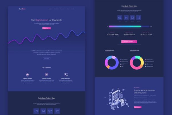 加密货币SASS/应用程序多用途网站着陆页HTML模板素材库精选 Cryptocurrency Saas Landing Page Template Coindash