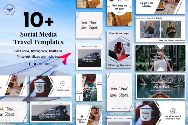10+社交媒体旅行品牌宣传广告设计模板素材库精选 Social Media Travel Templates