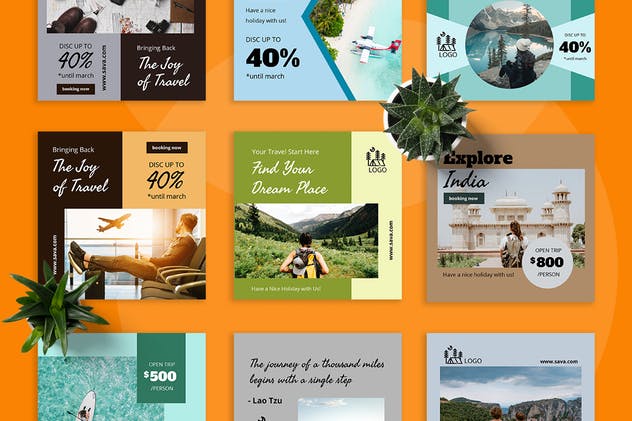 假日旅行主题社交媒体促销广告设计模板素材库精选 Sava – Travel Social Media Kit插图(3)