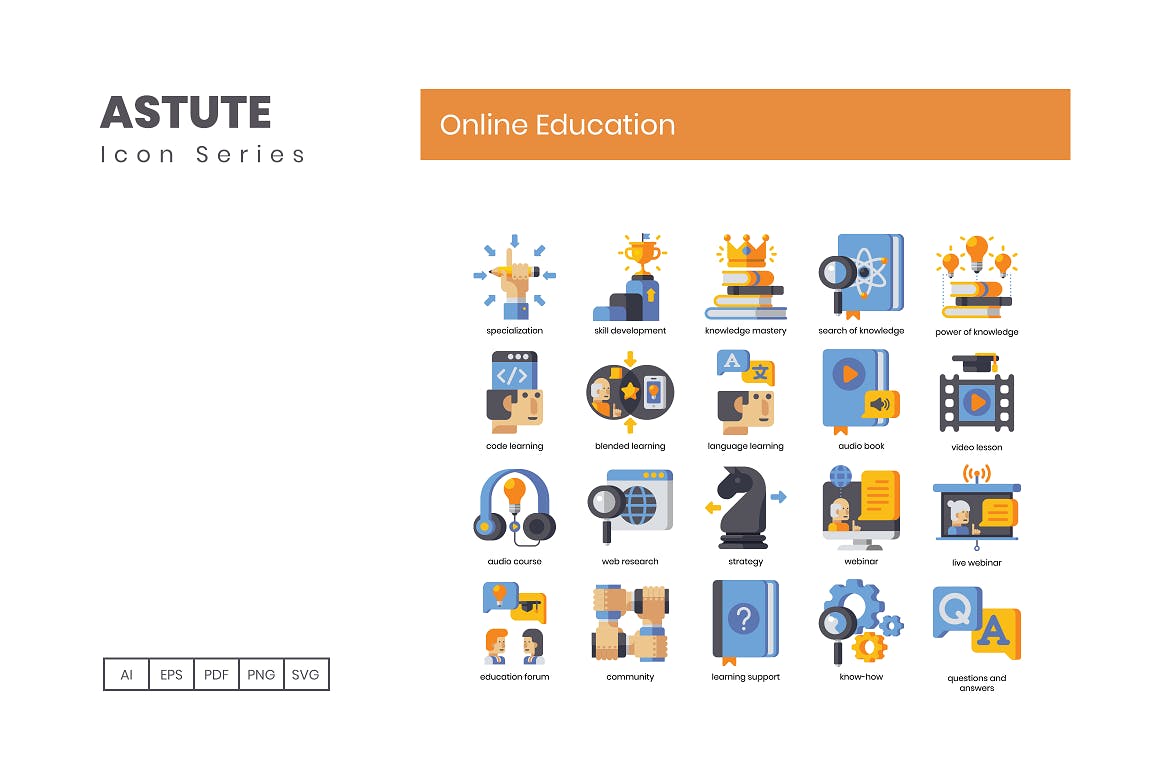 Astute系列-110枚在线教育主题矢量图标素材 110 Online Education | Astute Series插图(3)