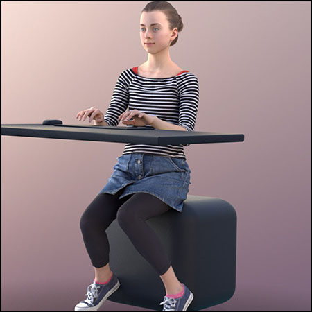 打电脑姿势办公的女孩素材之家精选3D模型
