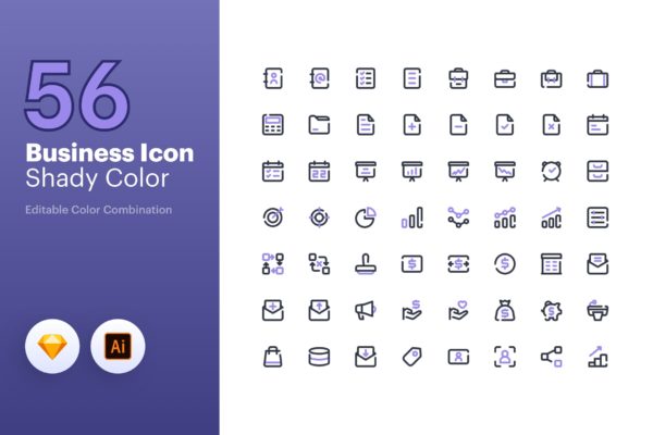 56枚商业主题彩色矢量线性素材库精选图标素材包 Business Icon – Line Color