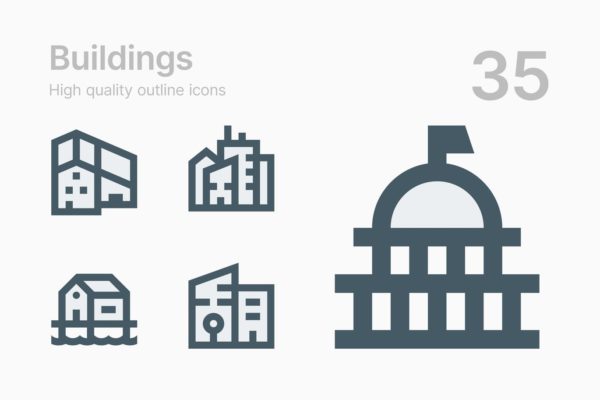 35枚建筑轮廓线矢量素材库精选图标 Buildings