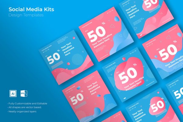 创意艺术风格社交媒体广告设计模板素材库精选v33 SRTP – Social Media Kit.33