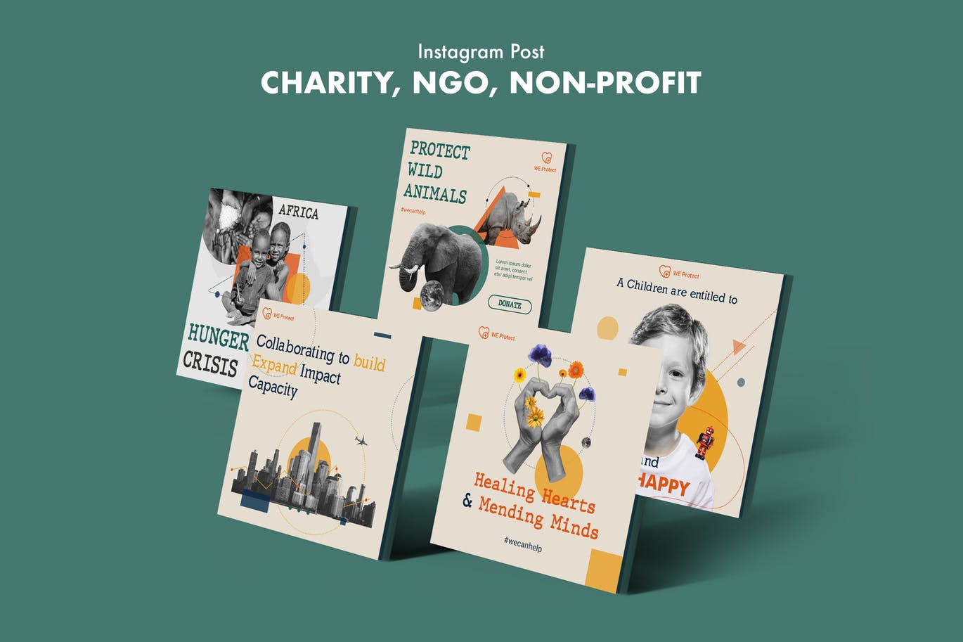 慈善/非政府/非盈利组织机构Instagram社交贴图设计模板素材库精选 Charity, NGO, Non-Profit Instagram Post插图
