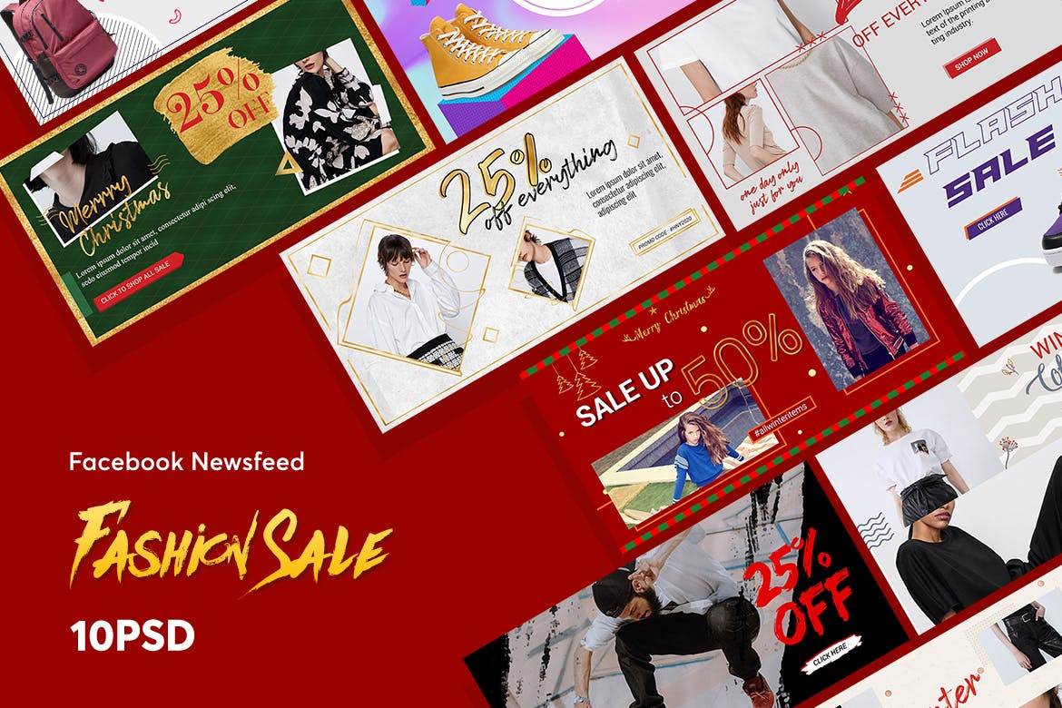 创意时装销售Facebook社交广告图设计模板素材库精选 Creative Fashion Sale Facebook NewsFeed插图(1)