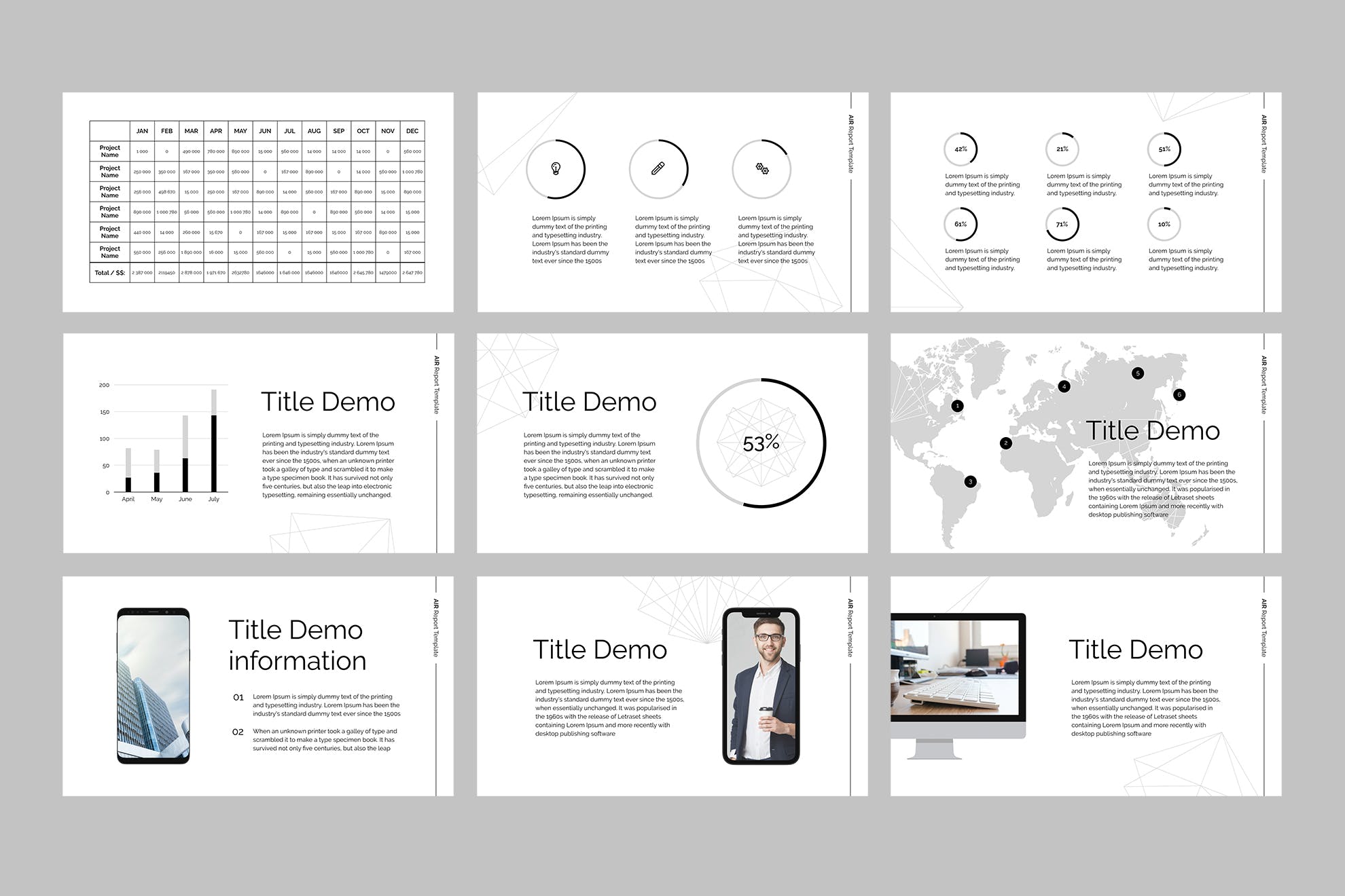 SWOT分析/市场分析/数据统计素材库精选PPT模板 Air – PowerPoint Report Template插图(5)