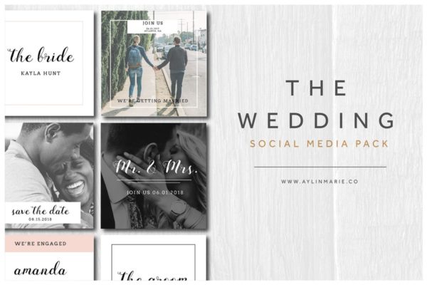 婚纱摄影婚礼策划品牌社交媒体设计模板素材库精选套装 The Wedding – Social Media Pack