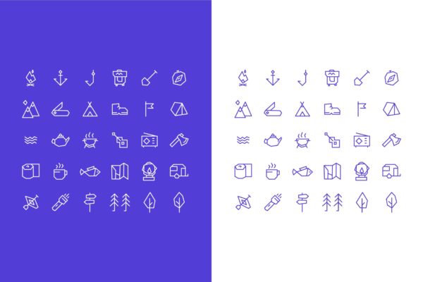 野外露营主题简约风格矢量素材库精选图标集 Simple Vector Camping Icons Set