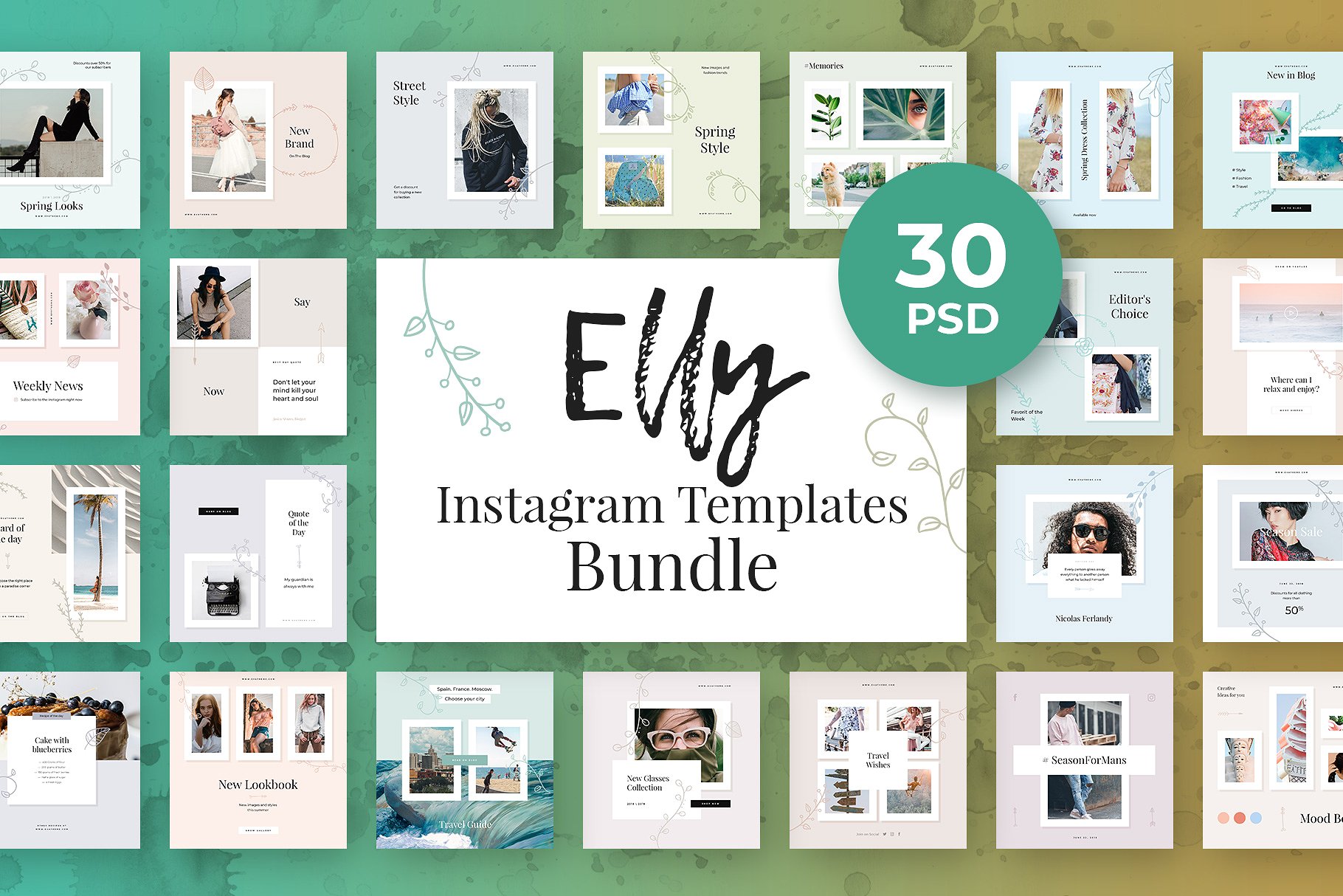 创意社交媒体贴图模板素材库精选合集 Elly Instagram Template Bundle插图