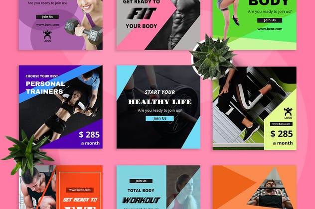 健身品牌社交媒体广告模板合集 Bent  – Gym Social Media Kit插图(3)