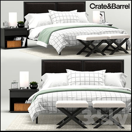 Crate&Barre欧式双人床和床头柜换鞋凳素材之家精选3D模型