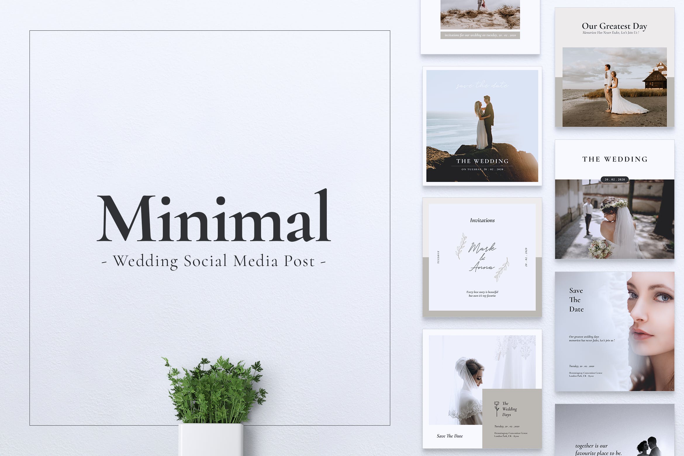 简约风婚礼婚宴活动宣传社交媒体设计套件 Wedding Minimal Social Media Post插图