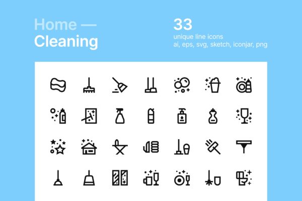 保洁服务清洁主题矢量线性素材库精选图标素材 Home — Cleaning