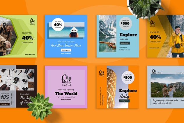 假日旅行主题社交媒体促销广告设计模板素材库精选 Sava – Travel Social Media Kit插图(2)