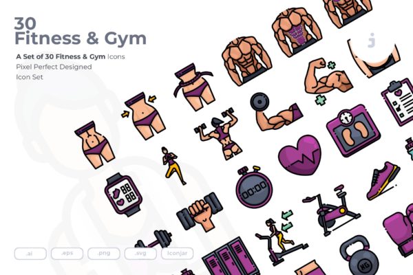 30枚健身运动主题矢量素材库精选图标 30 Fitness &amp; Gym Icons