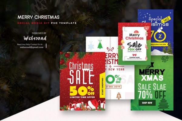 圣诞主题促销社交广告设计PSD模板素材库精选 Merry Christmas Social Media Kit PSD Templates