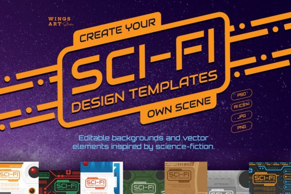 科幻主题图标&amp;平面设计模板素材 Sci-Fi Icons and Templates