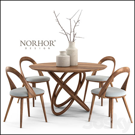 NORHOR Bergen圆桌餐桌和胡桃木椅素材之家精选3D模型